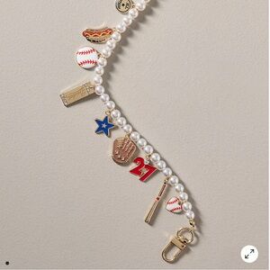 Anthropologie Icon Pearl Bag Charm Game Day Baseball NWT